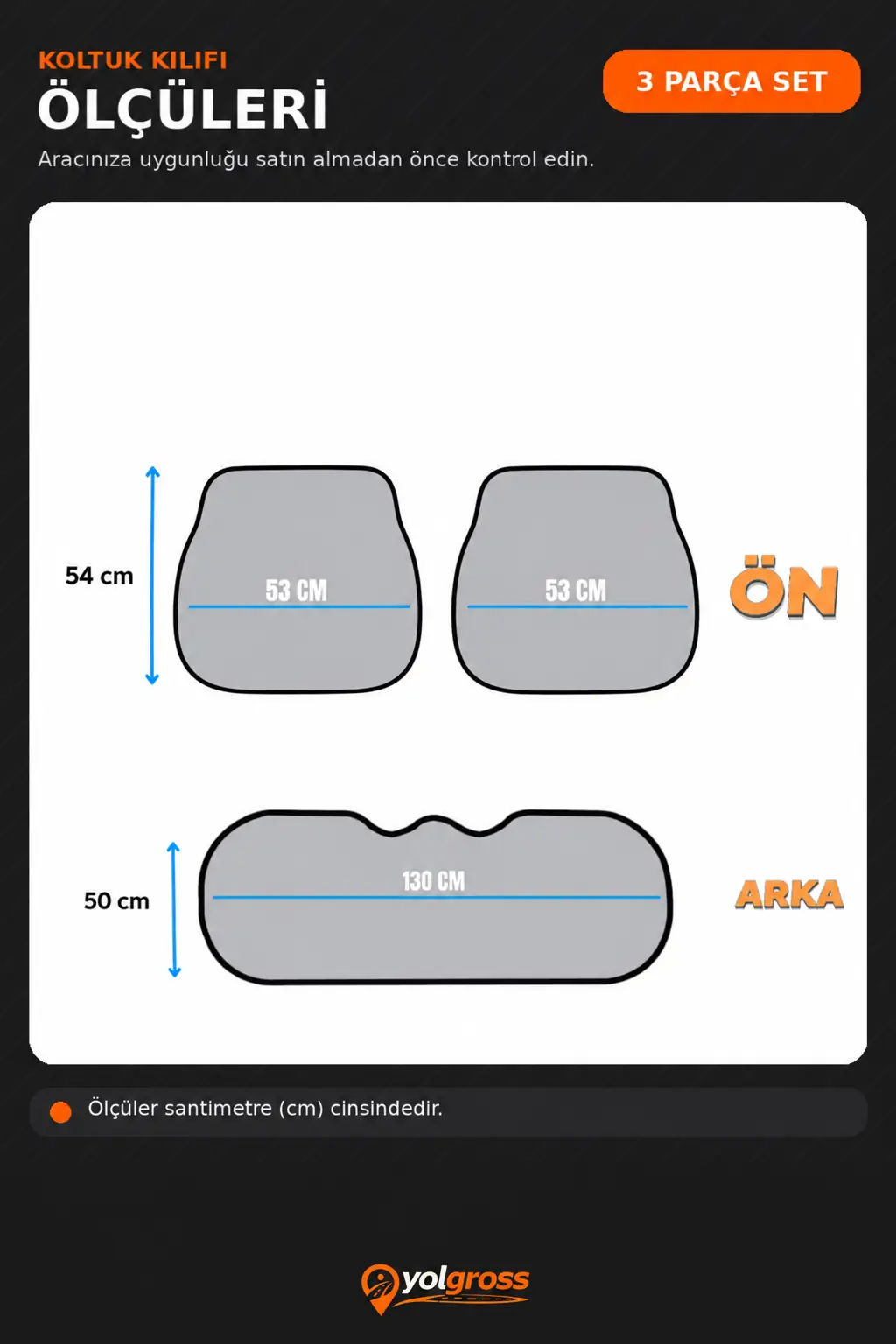 Terletmez Koltuk Kılıfı 3 Parça Serme Set