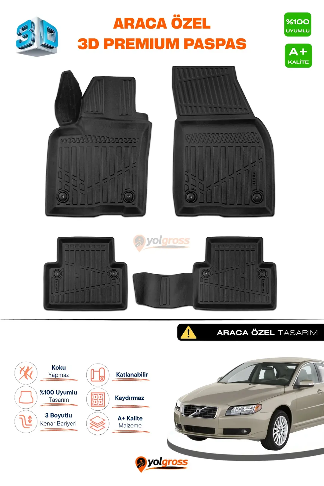 Ürün görseli: Volvo S40 3D Pro Havuzlu Paspas 2004-2012 A+ Kalite