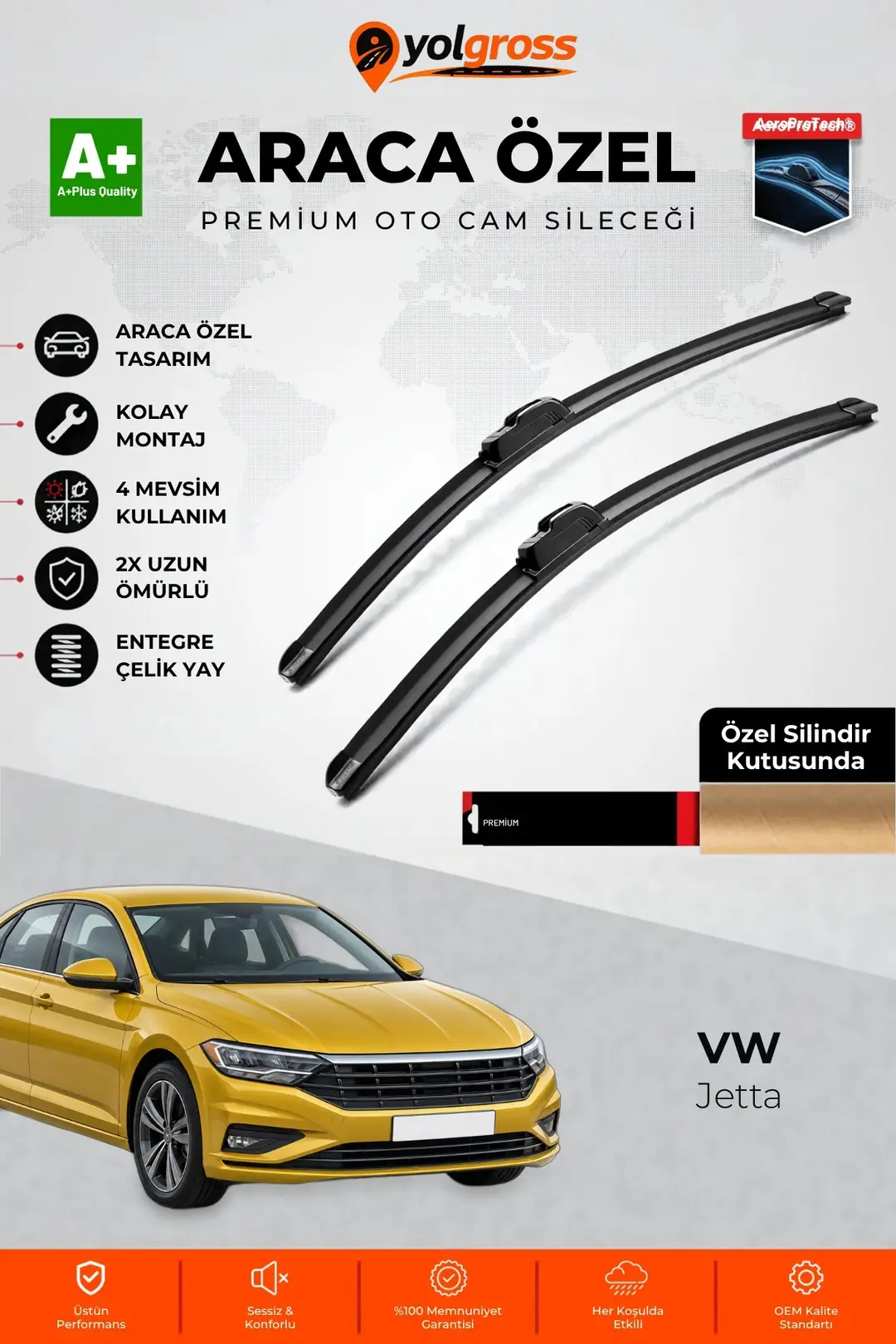 Ürün görseli: VW Jetta Ön Cam Silecek Seti 2019 Üzeri Premium Araca Özel 60-50 Cm A+ Kalite
