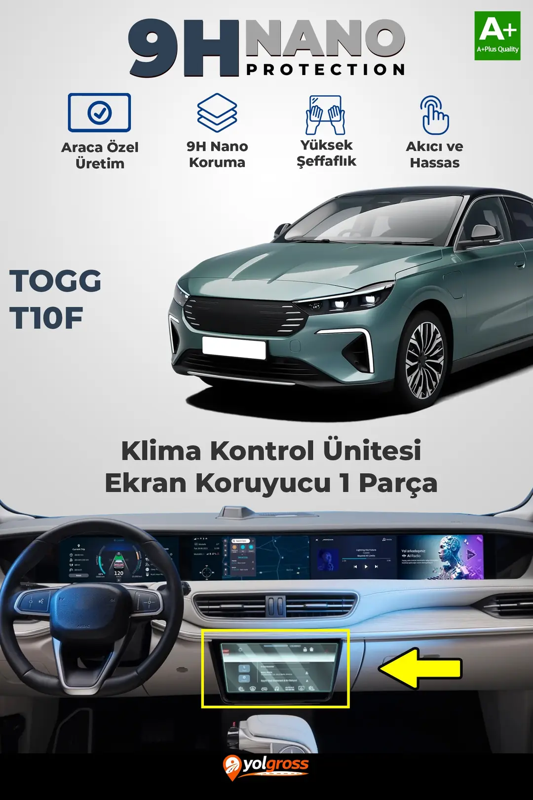 Ürün görseli: Togg T10F 9H Nano İç Merkezi Kontrol Ekran Koruyucu Parlak 2025 Üzeri A+ Kalite