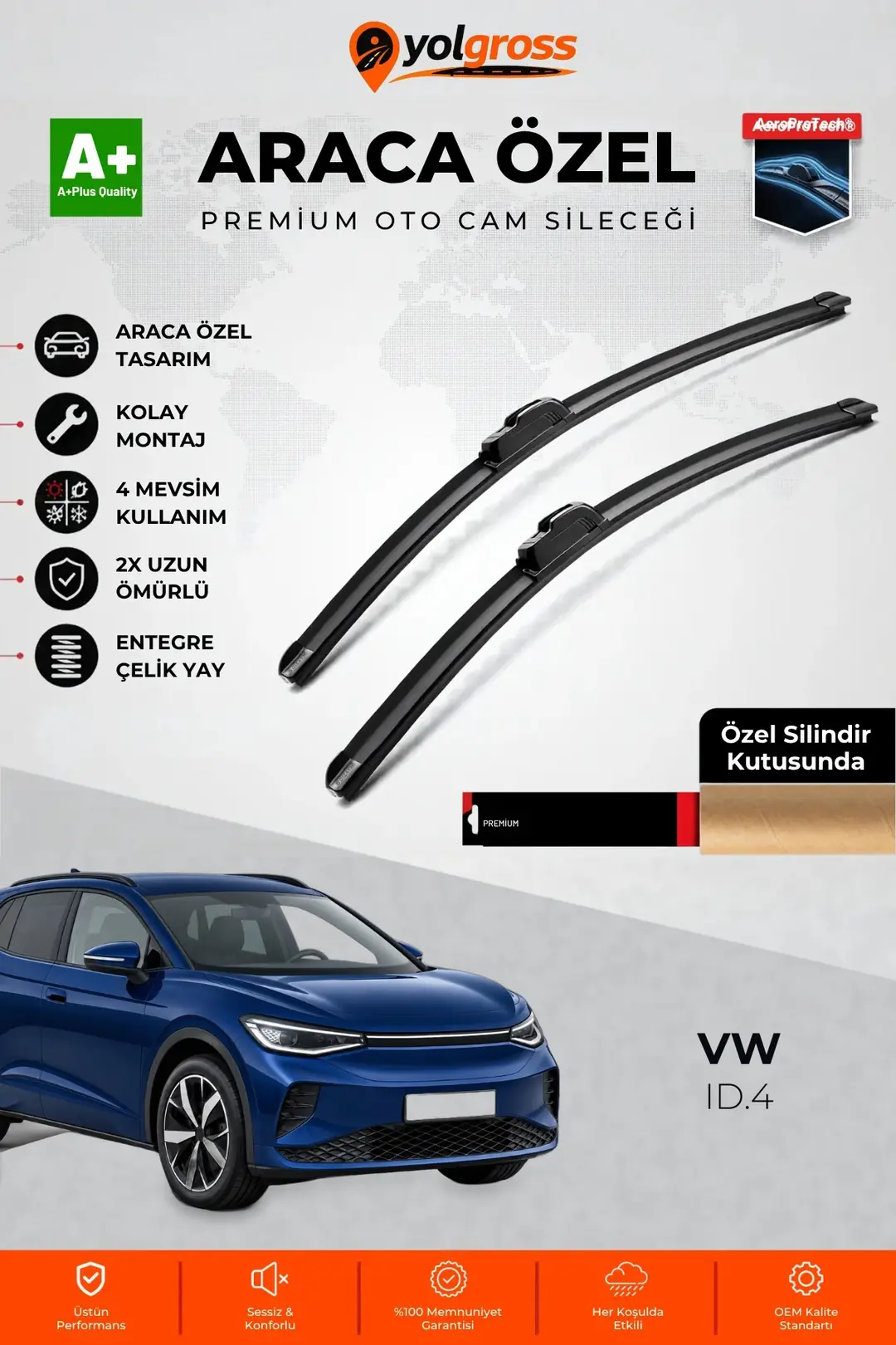 Ürün görseli: VW ID.4 Ön Cam Silecek Seti 2021 Üzeri Premium Araca Özel 70-45 Cm A+ Kalite