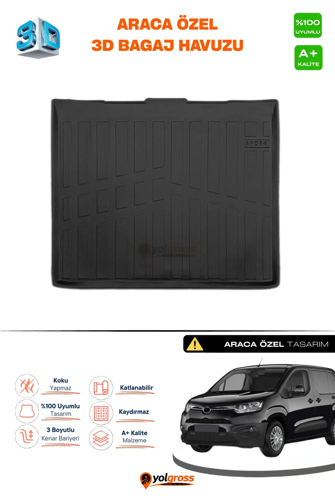 Ürün görseli: Toyota Proace City Seperatörsüz 3D Pro Bagaj Havuzu 2018 Üzeri A+ Kalite