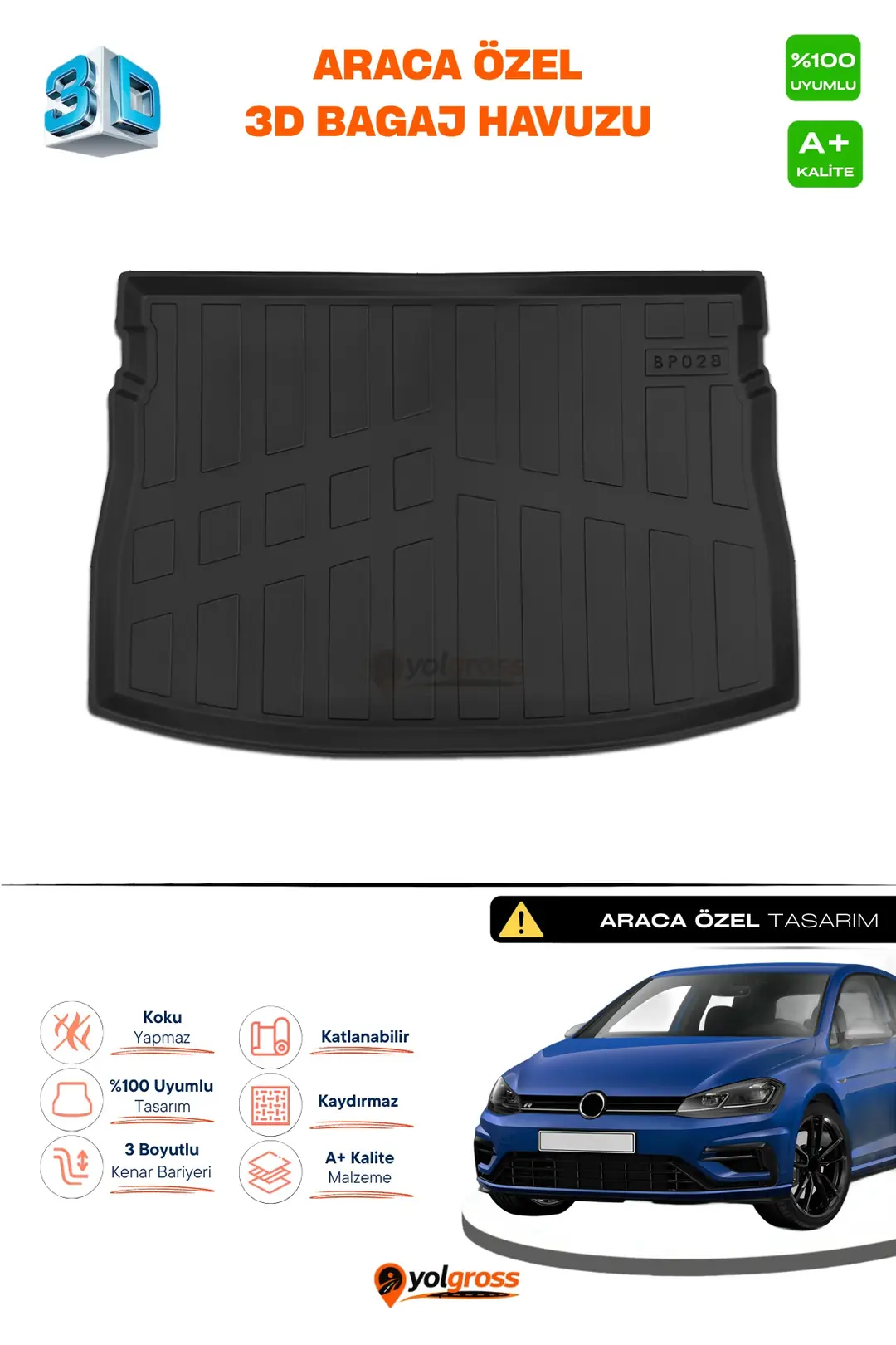 Ürün görseli: VW Golf 7 3D Pro Bagaj Havuzu Üst Bagaj 2012-2020 A+ Kalite