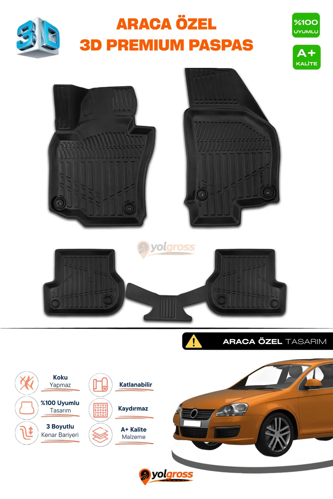 Ürün görseli: VW Jetta 3D Pro Havuzlu Paspas 2005-2007 A+ Kalite