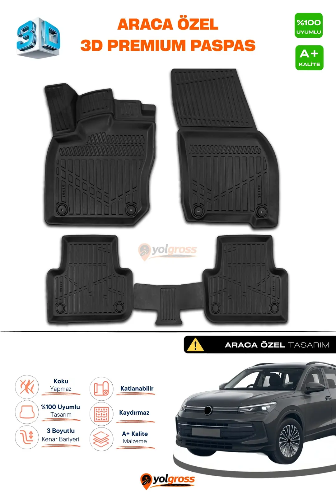 Ürün görseli: VW Tiguan 3D Pro Havuzlu Paspas 2024 Üzeri A+ Kalite