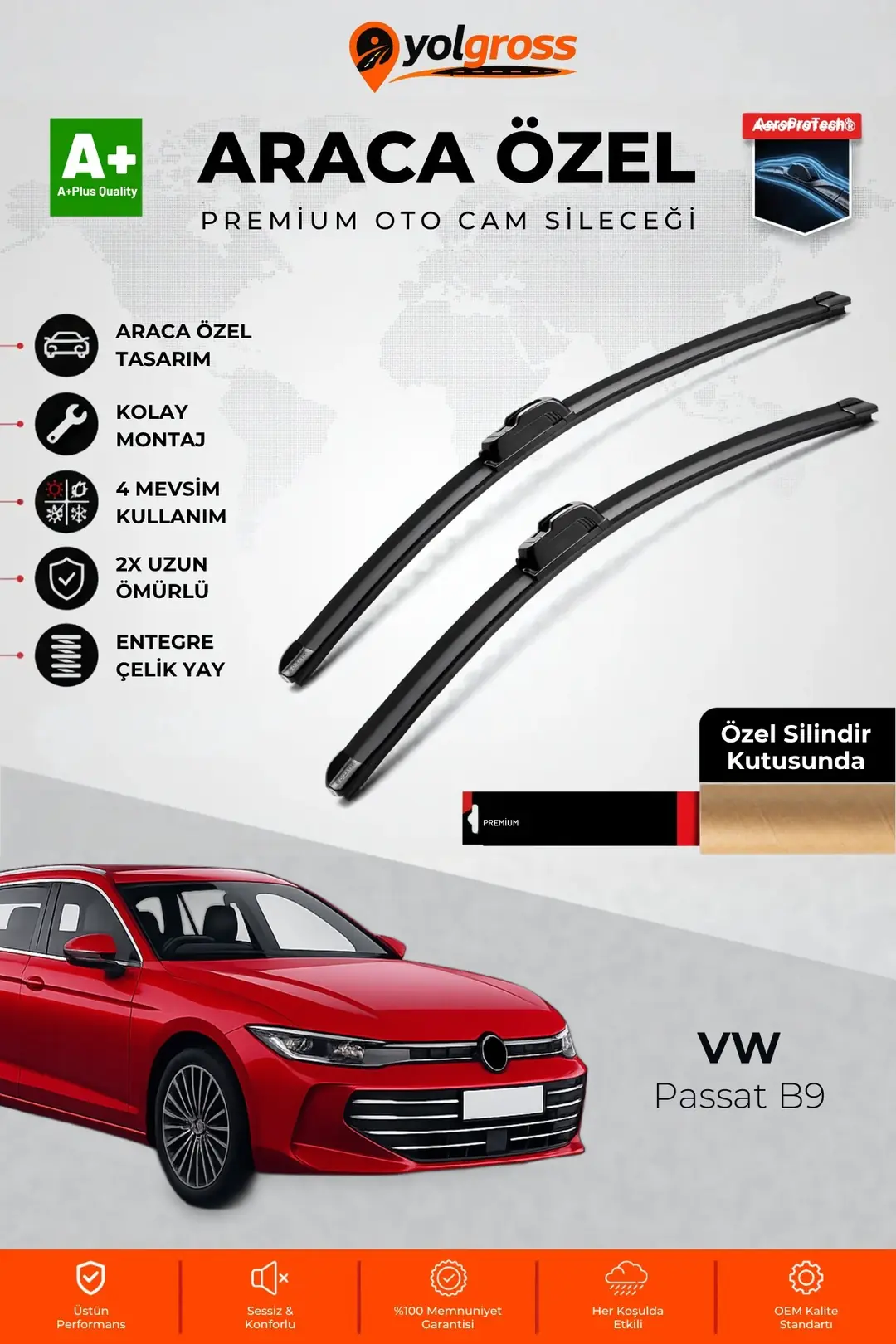 Ürün görseli: VW Passat B9 Ön Cam Silecek Seti 2024 Üzeri Premium Araca Özel 65-45 Cm A+ Kalite