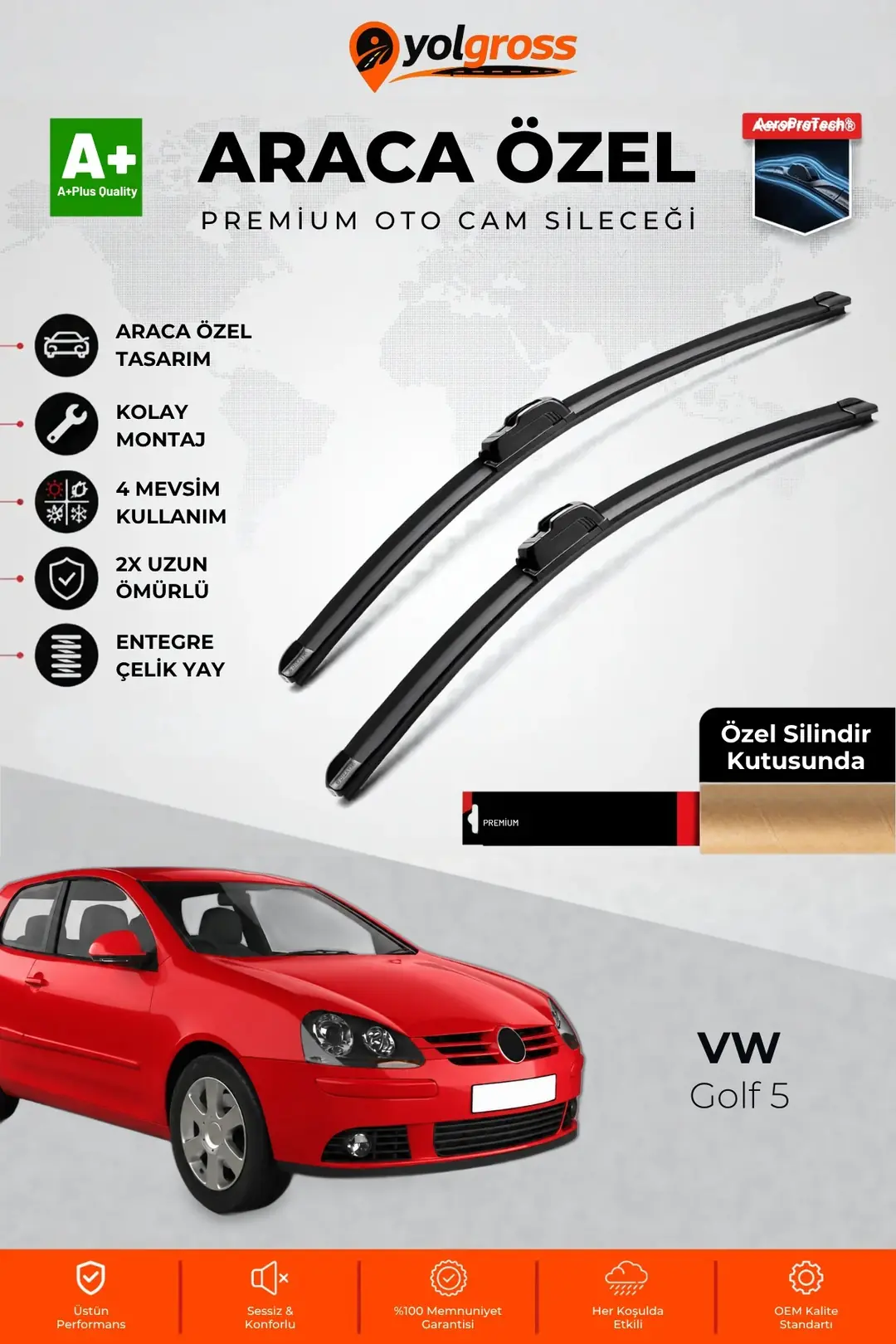 Ürün görseli: VW Golf 5 Ön Cam Silecek Seti 2004-2005 Premium Araca Özel 60-48 Cm A+ Kalite