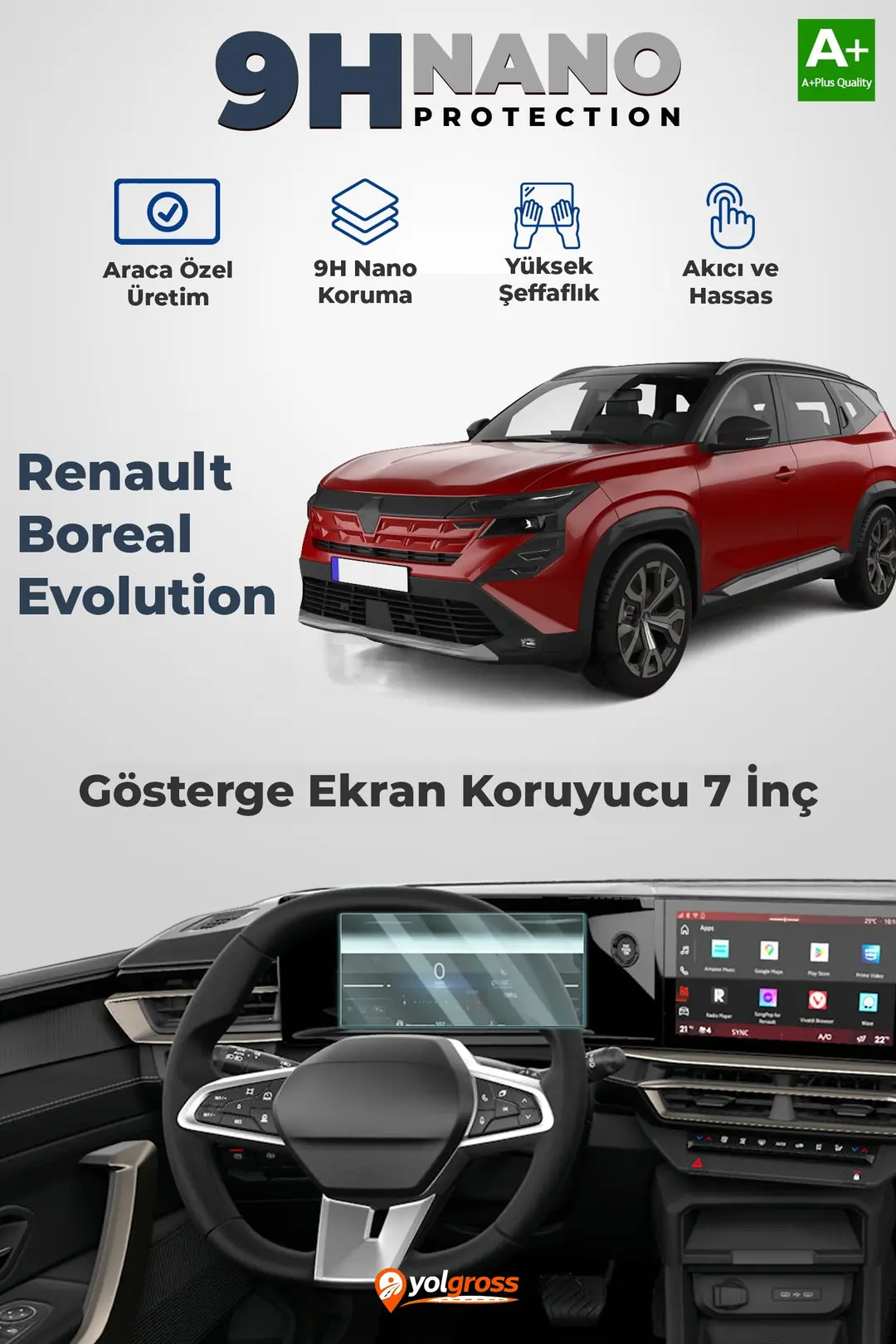 Ürün görseli: Renault Boreal Evolution 9H Nano 7 İnç Gösterge Ekran Koruyucu Parlak 2025 Üzeri A+ Kalite