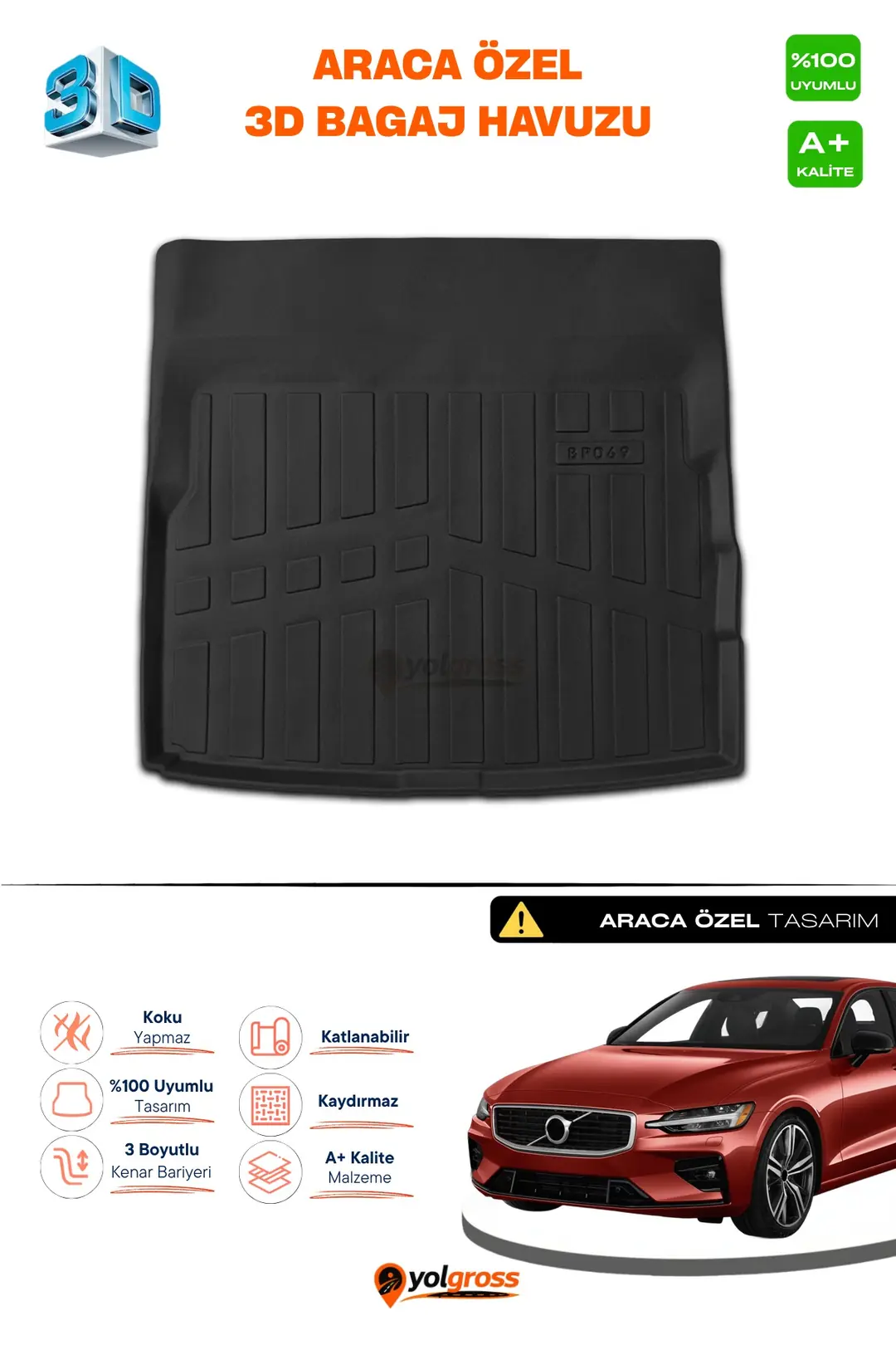 Ürün görseli: Volvo S60 3D Pro Bagaj Havuzu 2018 Üzeri A+ Kalite