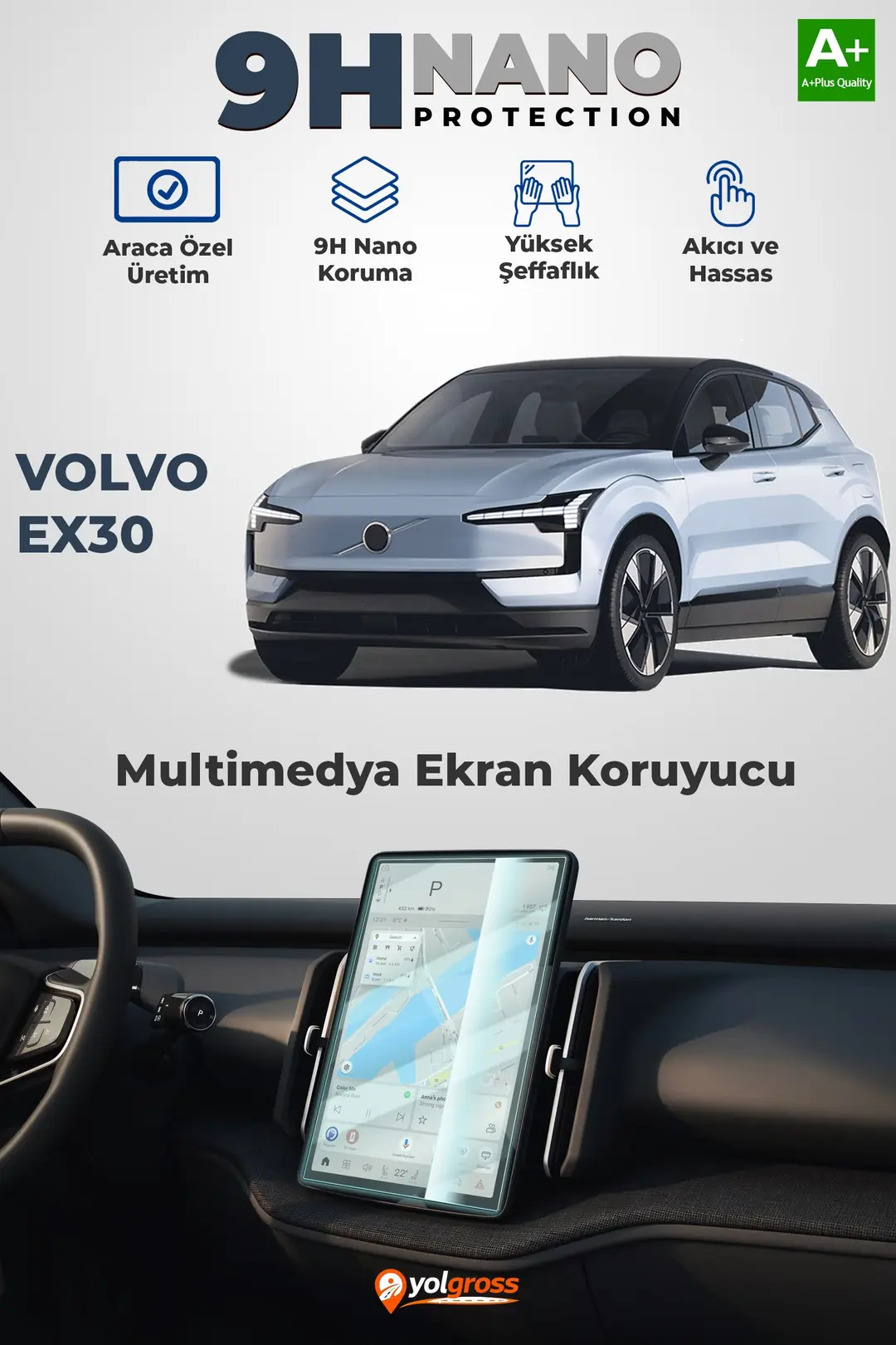 Ürün görseli: Volvo EX30 11.2 İnç 9H Nano Multimedya Ekran Koruyucu Parlak 2024 Üzeri A+ Kalite