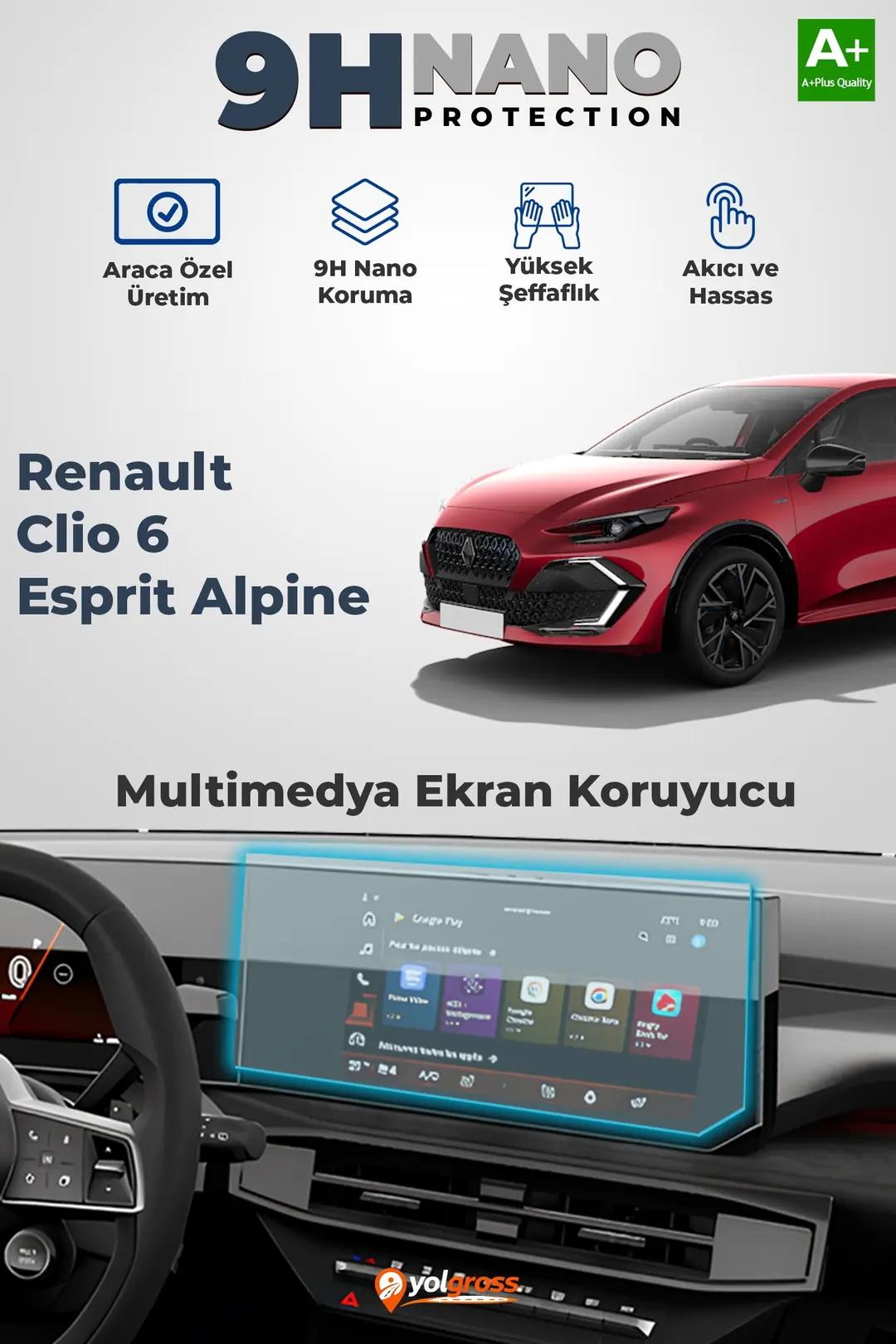 Ürün görseli: Renault Clio 6 Esprit Alpine 9H Multimedya Ekran Koruyucu Parlak 2026 Üzeri A+ Kalite