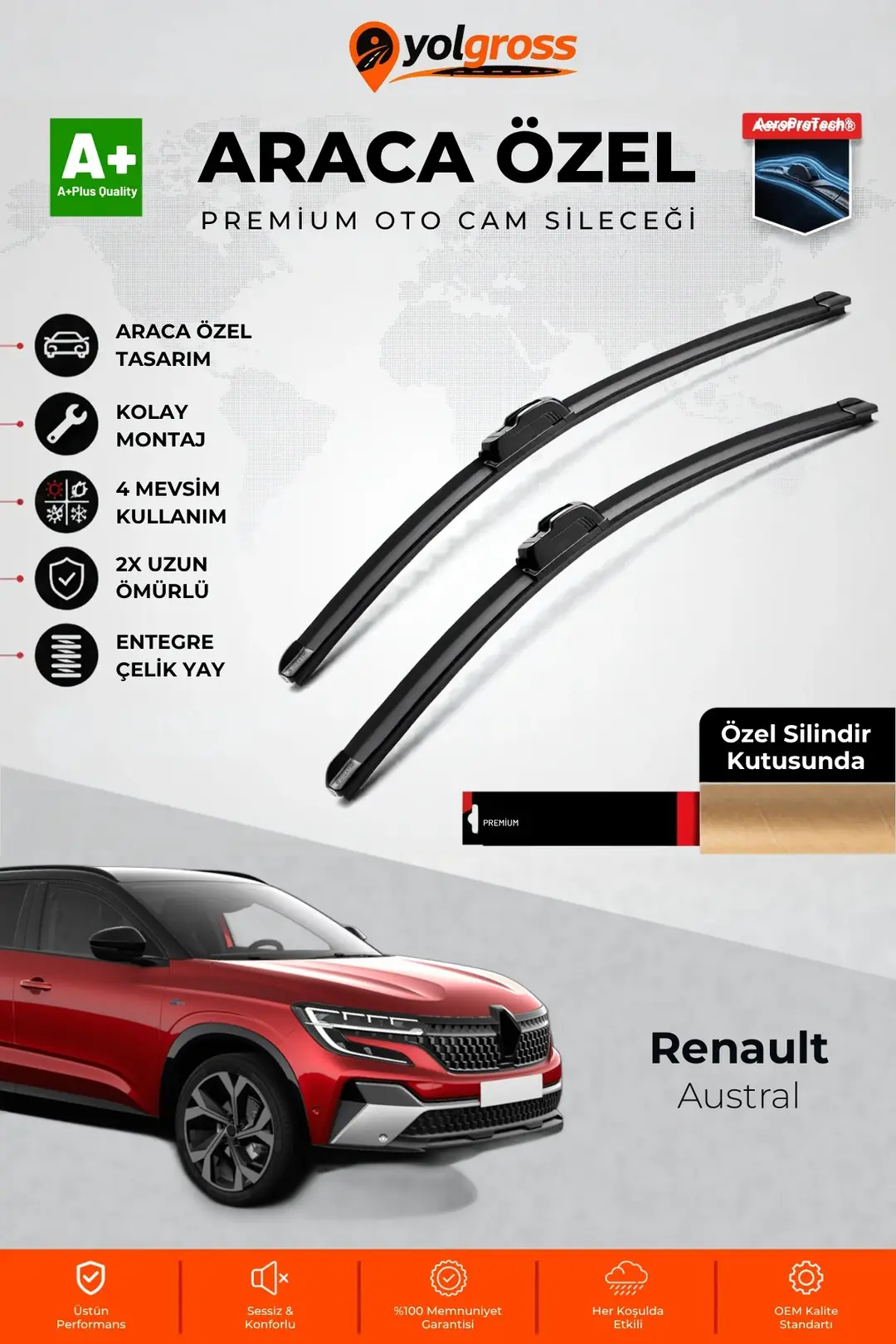 Ürün görseli: Renault Austral Ön Cam Silecek Seti 2023 Üzeri Premium Araca Özel 65-48 Cm A+ Kalite