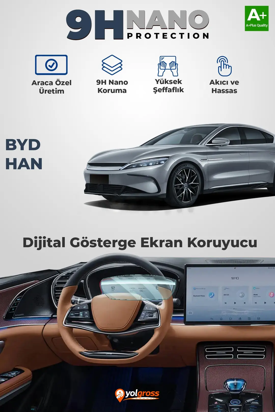 Ürün görseli: BYD Han 9H Nano Gösterge Ekran Koruyucu Parlak 2024 Üzeri A+ Kalite