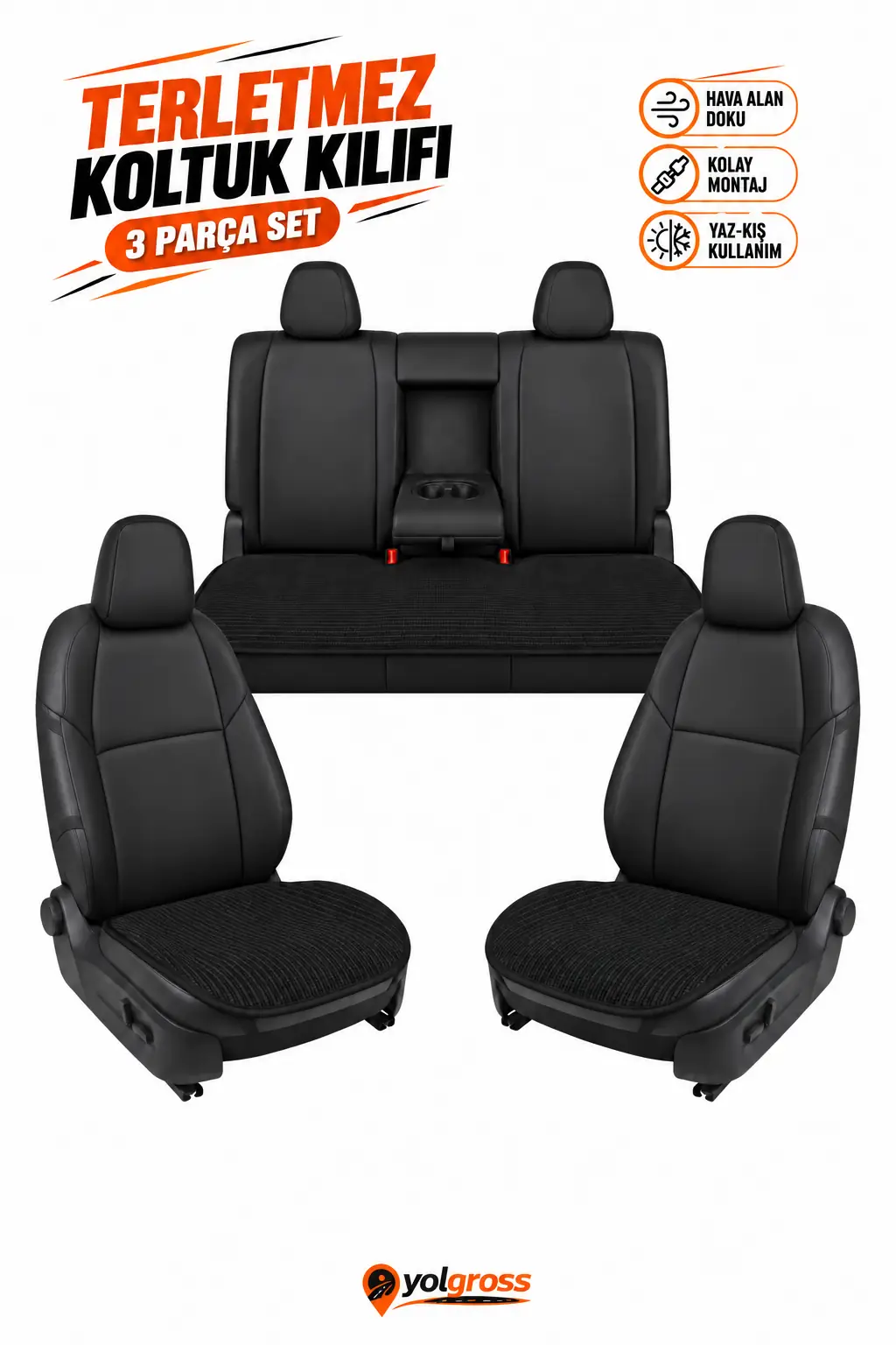 Terletmez Koltuk Kılıfı 3 Parça Serme Set