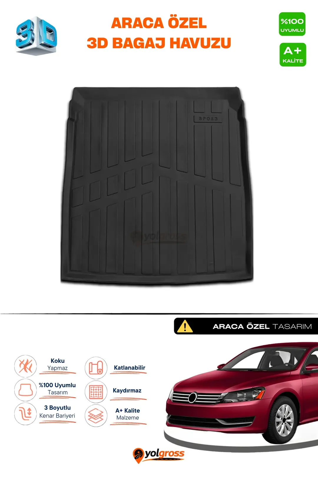 Ürün görseli: VW Passat B7 3D Pro Bagaj Havuzu 2010-2014 A+ Kalite