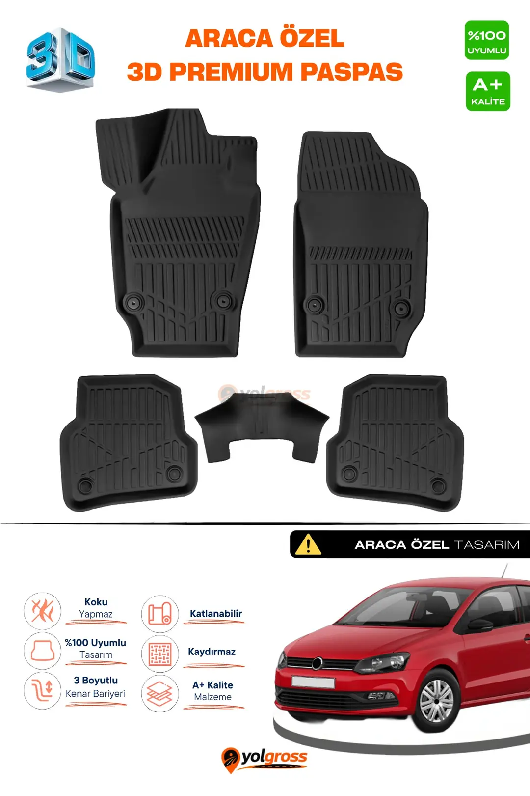 Ürün görseli: VW Polo 4 3D Pro Havuzlu Paspas 2002-2009 A+ Kalite