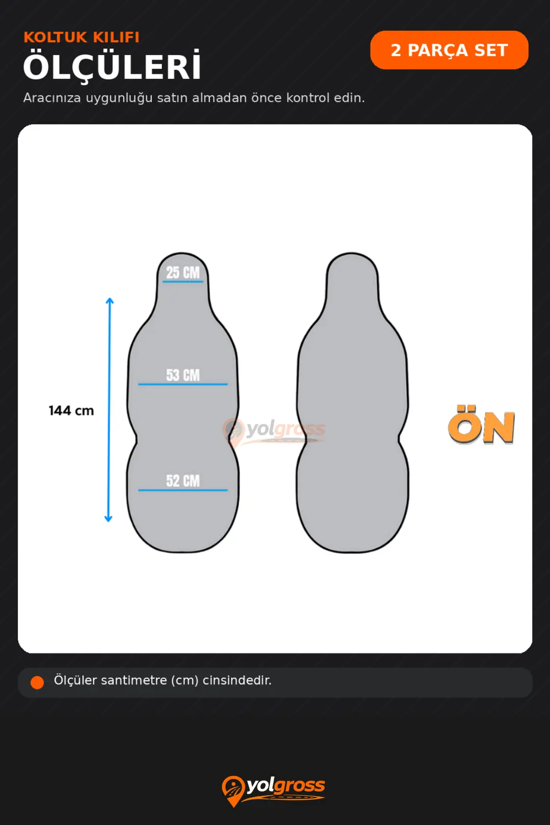 Terletmez Oto Koltuk Koruyucu Kılıf 2 Parça Ön Pilot