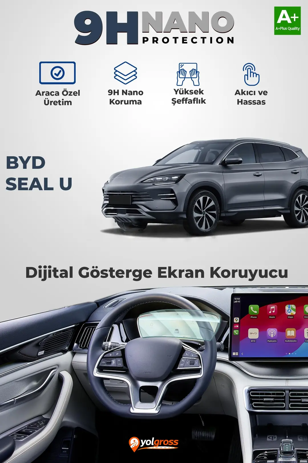 Ürün görseli: BYD Seal U 9H Nano Gösterge Ekran Koruyucu Parlak 2024 Üzeri A+ Kalite